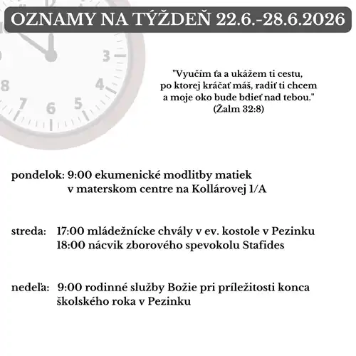 Oznamy na týždeň 22.6.2026-28.6.2026