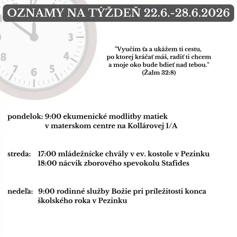 Oznamy na týždeň 22.6.2026-28.6.2026