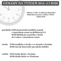 Oznamy na týždeň 29.6.2026-5.7.2026