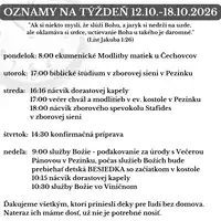 Oznamy na týždeň 12.10.2026 - 18.10.2026