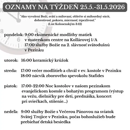Oznamy na týždeň 25.5.2026-31.5.2026