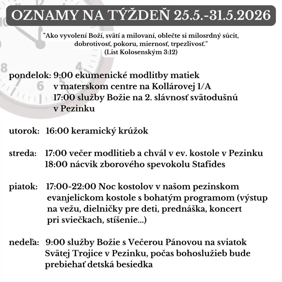 Oznamy na týždeň 25.5.2026-31.5.2026