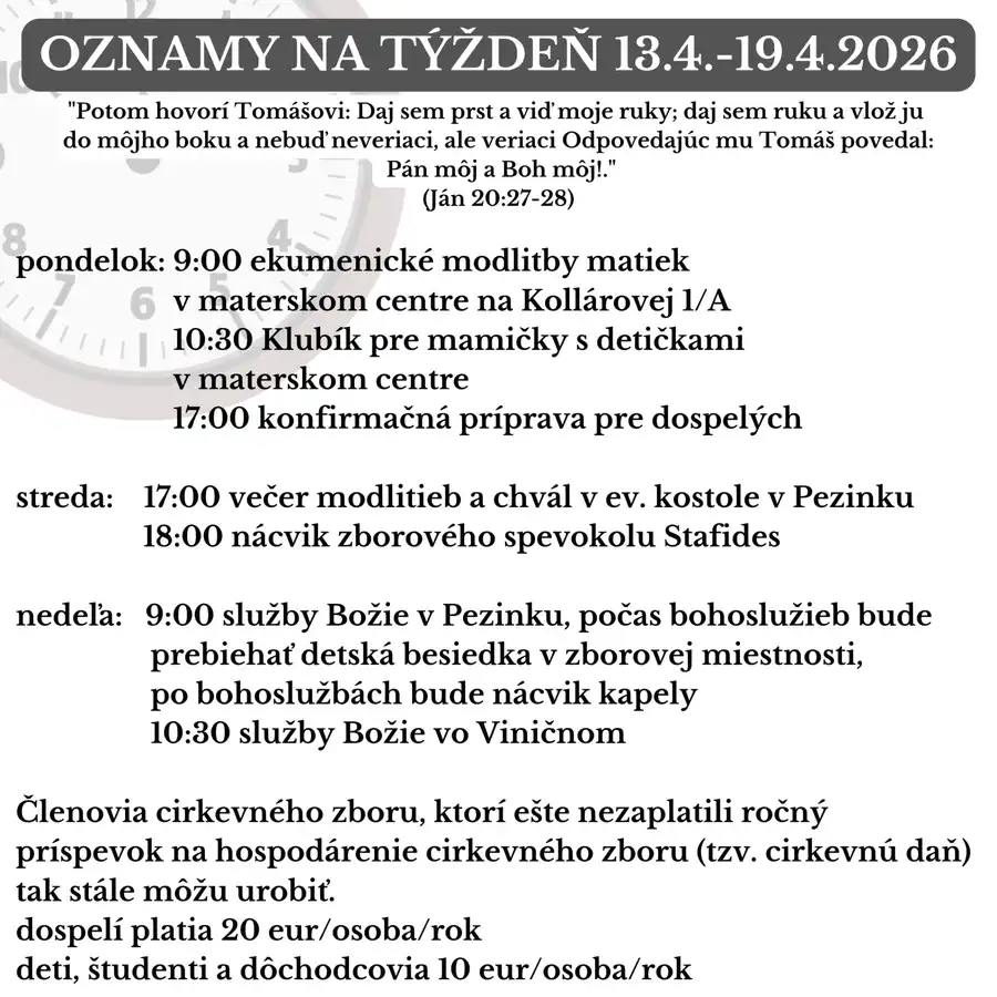 Oznamy na týždeň 13.4.2026-19.4.2026