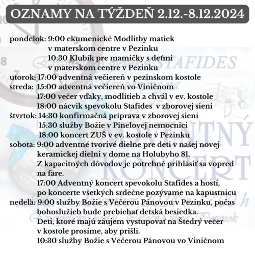 Podujatia v týždni 2.12.2024-8.12.2024