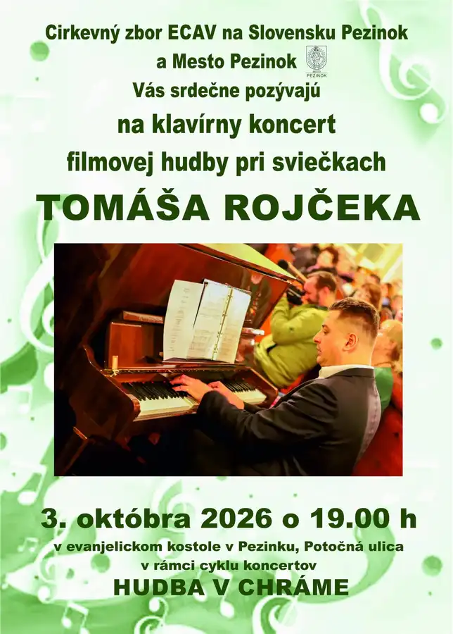 Klavírny koncert filmovej hudby Tomáša Rojčeka 3.10.2026 o 19.00