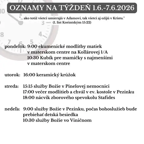 Oznamy na týždeň 1.6.2026-7.6.2026