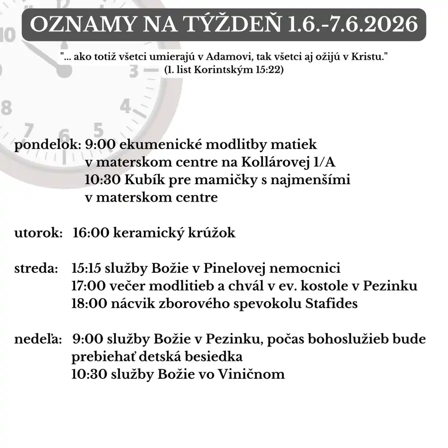 Oznamy na týždeň 1.6.2026-7.6.2026