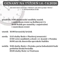 Oznamy na týždeň 1.6.2026-7.6.2026