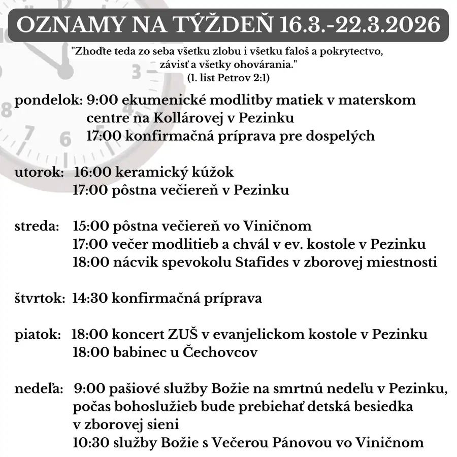 Oznamy na týždeň 16.3.2026-22.3.2026 
