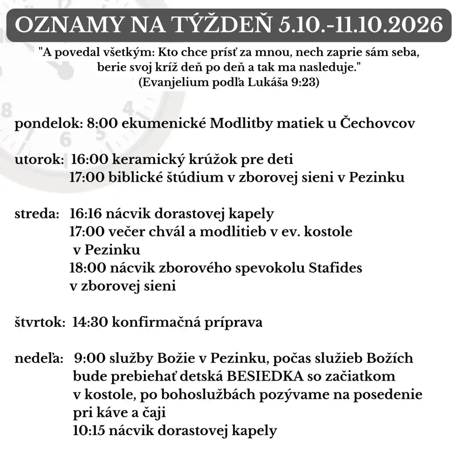 Oznamy na týždeň 5.10.2026-11.10.2026