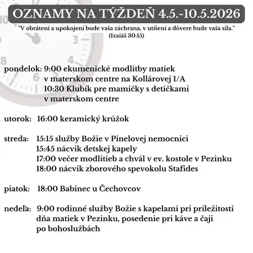 Oznamy na týždeň 4.5.2026 - 10.5.2026