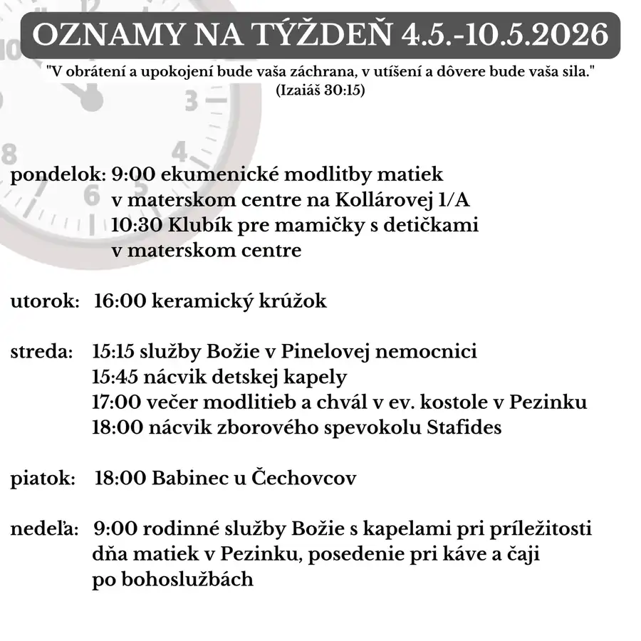 Oznamy na týždeň 4.5.2026 - 10.5.2026