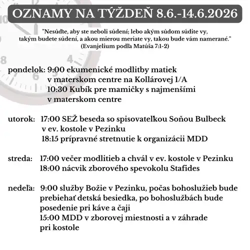 Oznamy na týždeň 8.6.2026 - 14.6.2026
