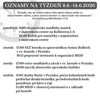 Oznamy na týždeň 8.6.2026 - 14.6.2026