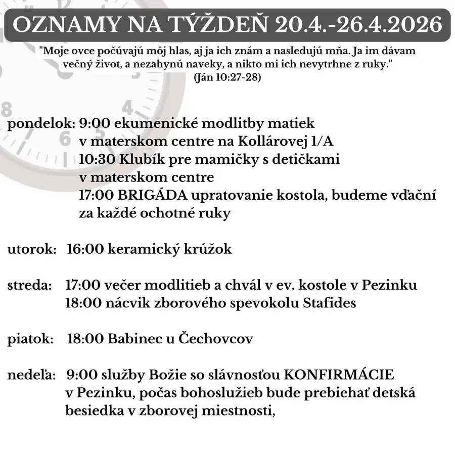 Oznamy na týždeň 20.4.2026-26.4.2026