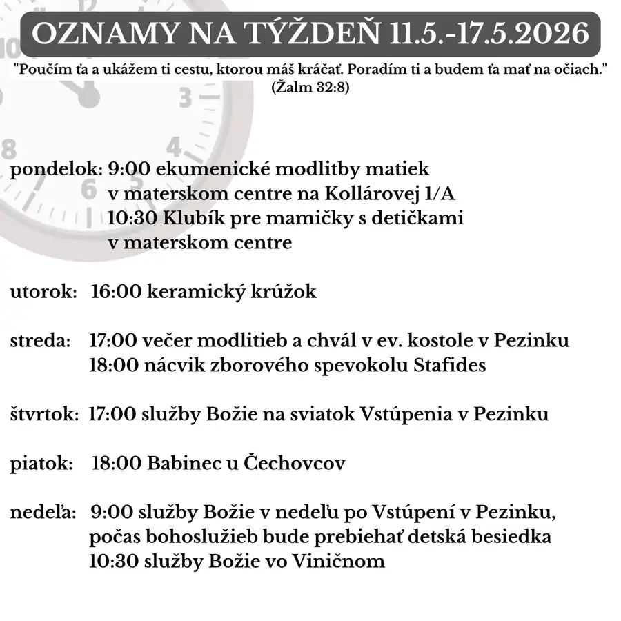 Oznamy na týždeň 11.5.2026-17.5.2026