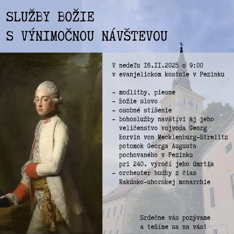 Služby Božie s výnimočnou návštevou 16.11.2025 o 9:00