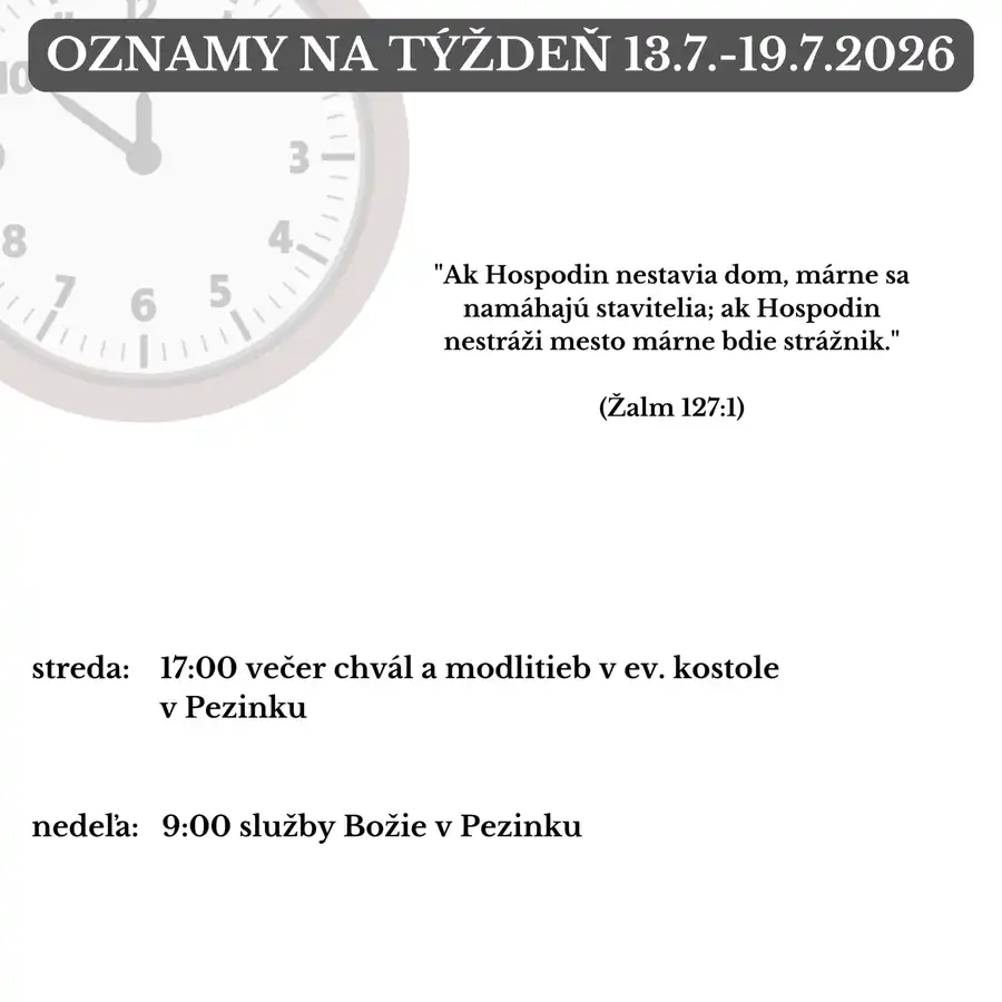 Oznamy na týždeň 13.7.2026-19.7.2026